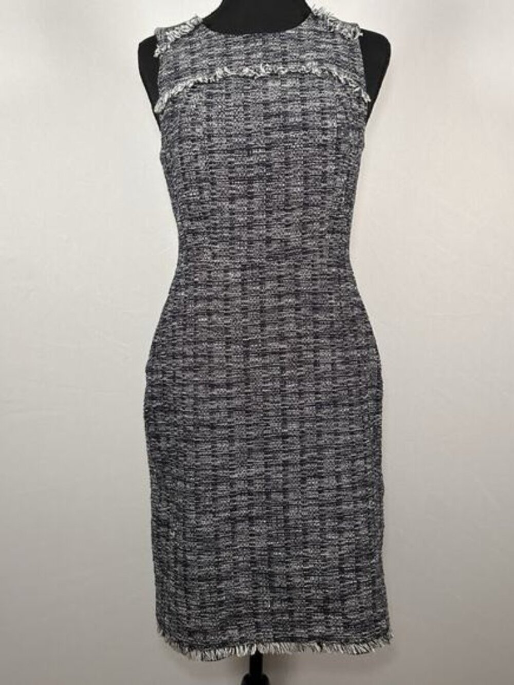 J.Crew Sheath Dress Classy Office Wool Cashmere Birdseye Gray Navy Size 2 Small‎